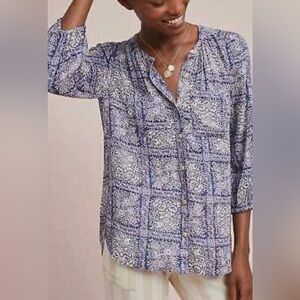 Akemi + Kin Anthropologie Coconino Tunic Blouse Purple White XS